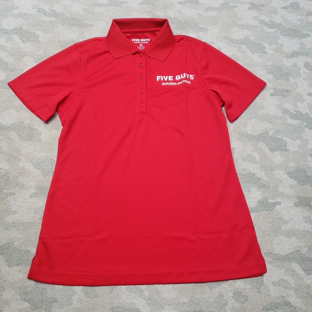 Five Guys Burgers‎ Fries Polo Shirt Womens Small Red Short Sleeve NWT Employee